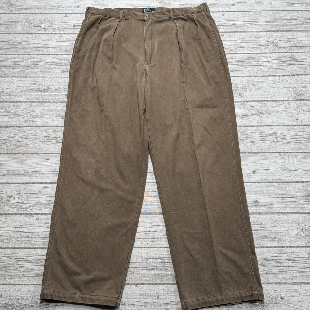 Vintage 90s Polo Ralph Lauren Pants Men's 40x32 Brown Pleated Relaxed Chino USA